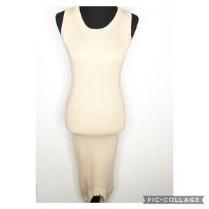 Mossman tan sweater knit bodycon midi scoop hem dress size Medium